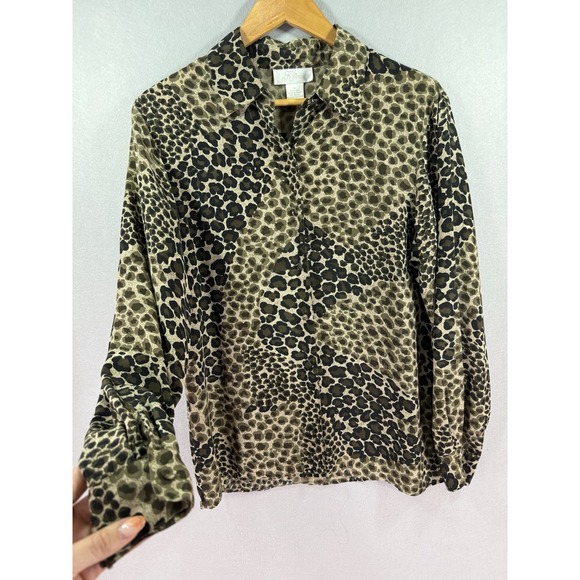 Tops - Vintage K Arnold Womens 100% Silk Leopard Print Long Sleeve Button Shirt Layer